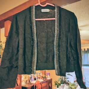 Embellished Black Open-Front Women's Sweater Cardigan